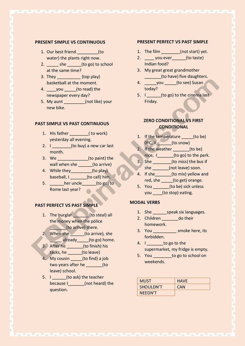 Grammar revision worksheet