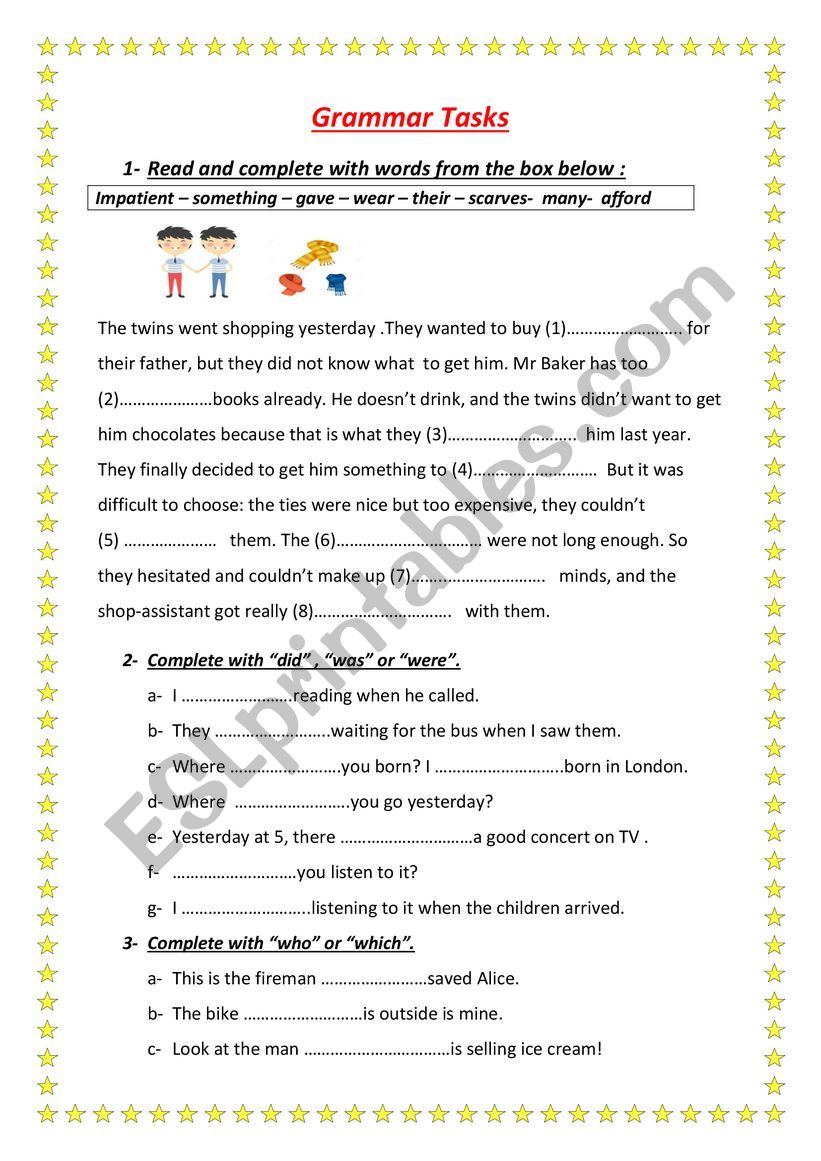 Grammar and vocabulary Tasks for Revision with keys