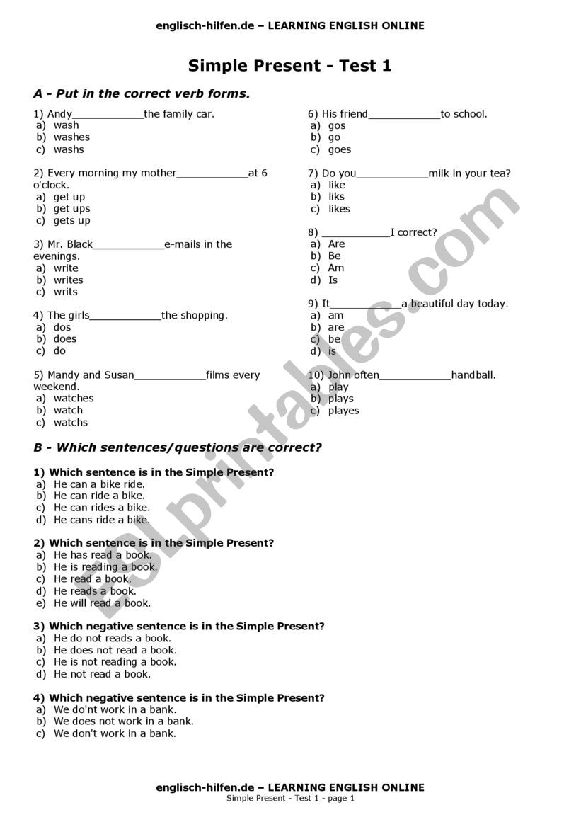 Present simple worksheet