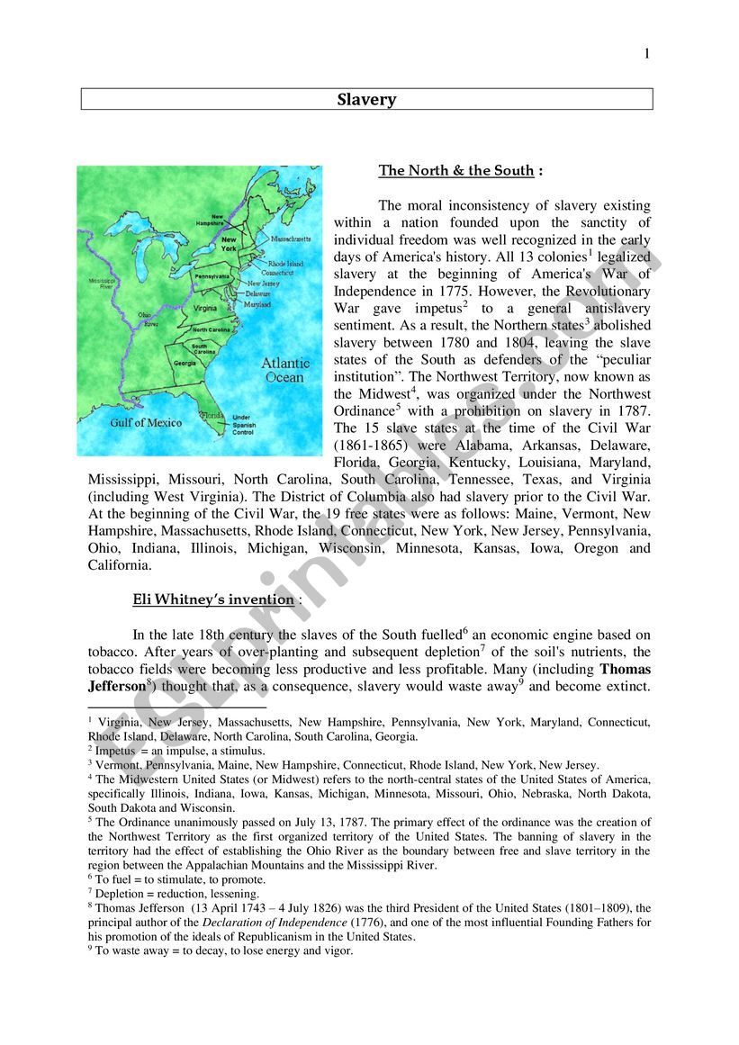 Slavery in the USA worksheet