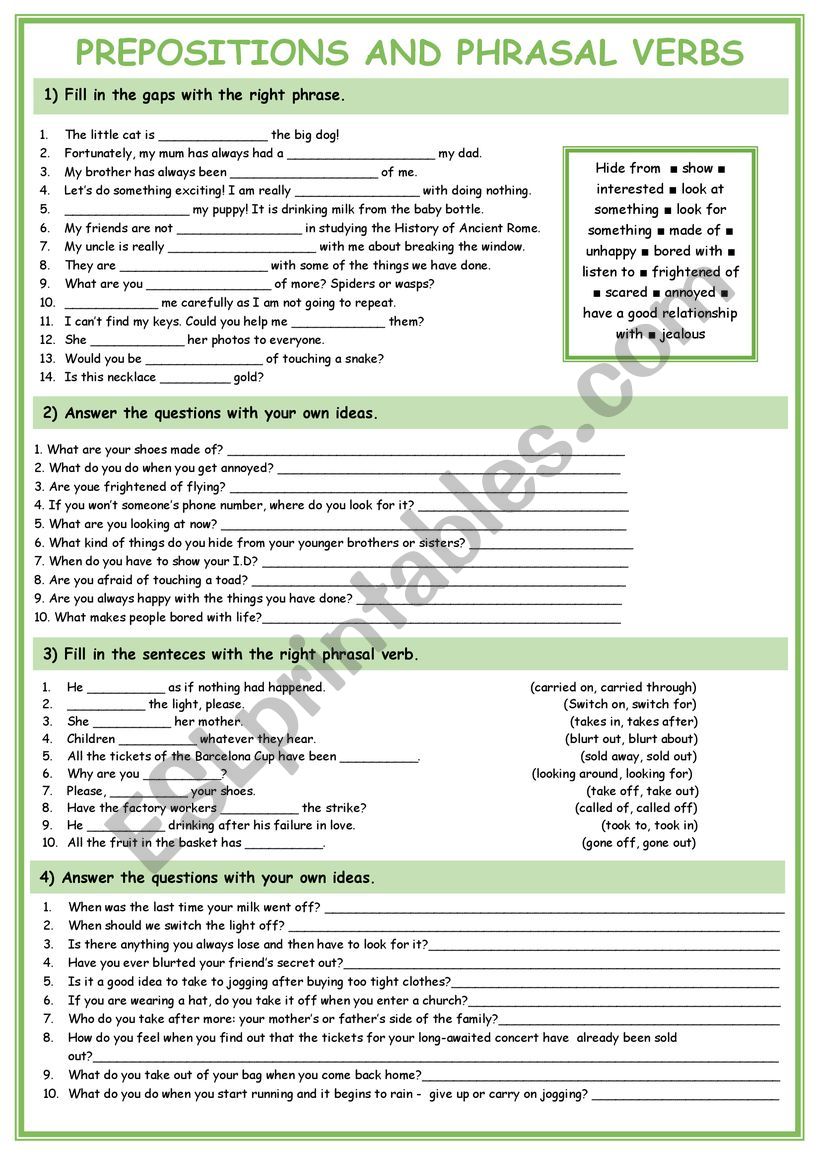Prepositions and Phrasal Verbs