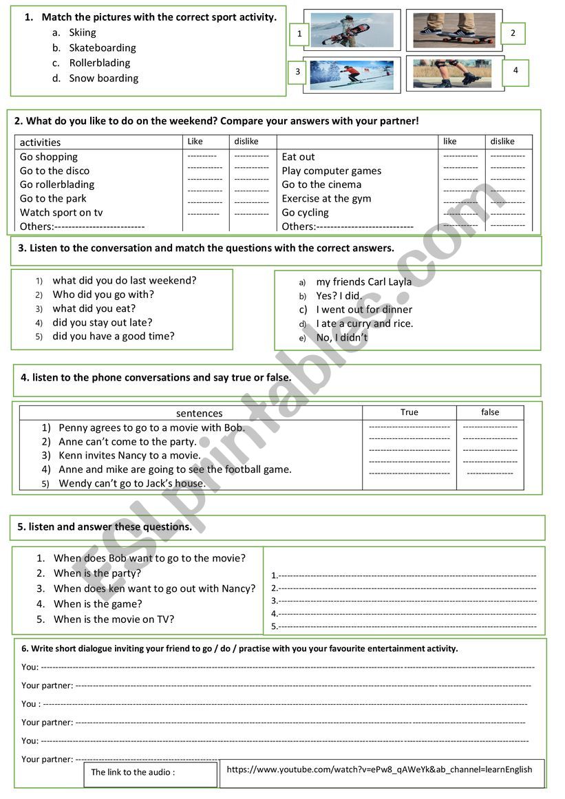 listening: entertainment worksheet