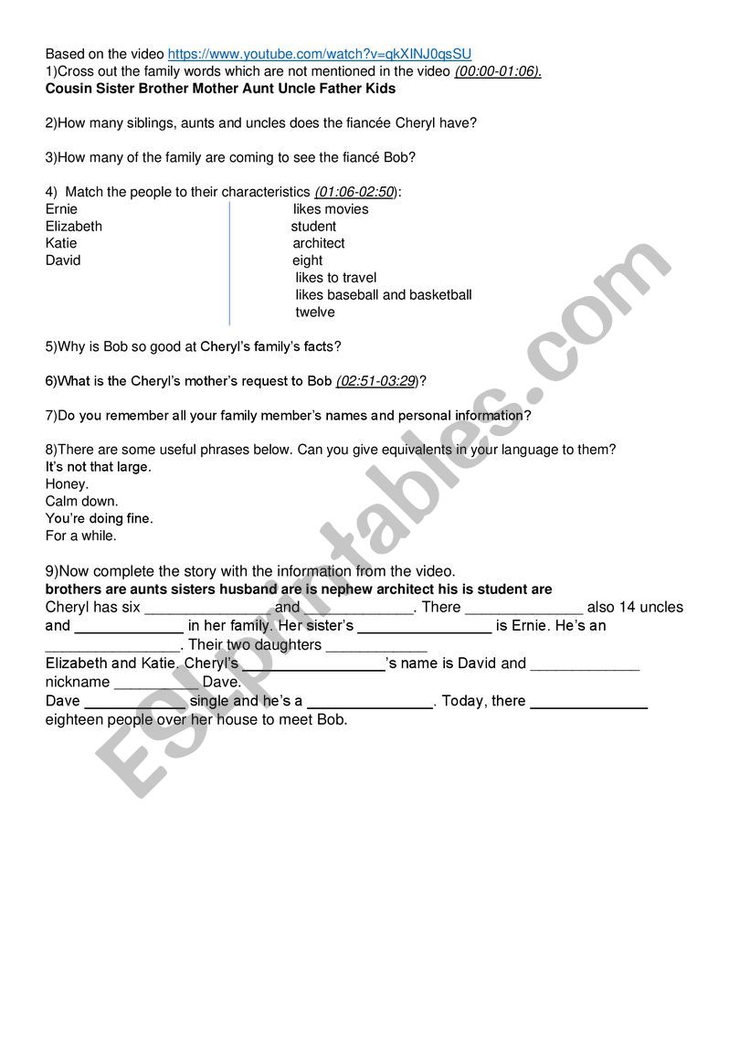 Family Conversation worksheet