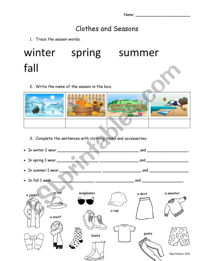 Seasons and clothes worksheet