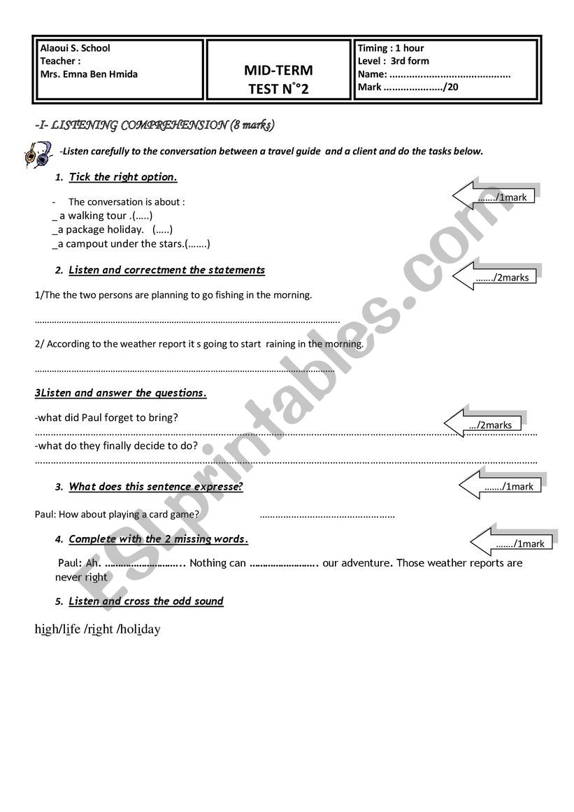 mid term test n 2 for 3rd form