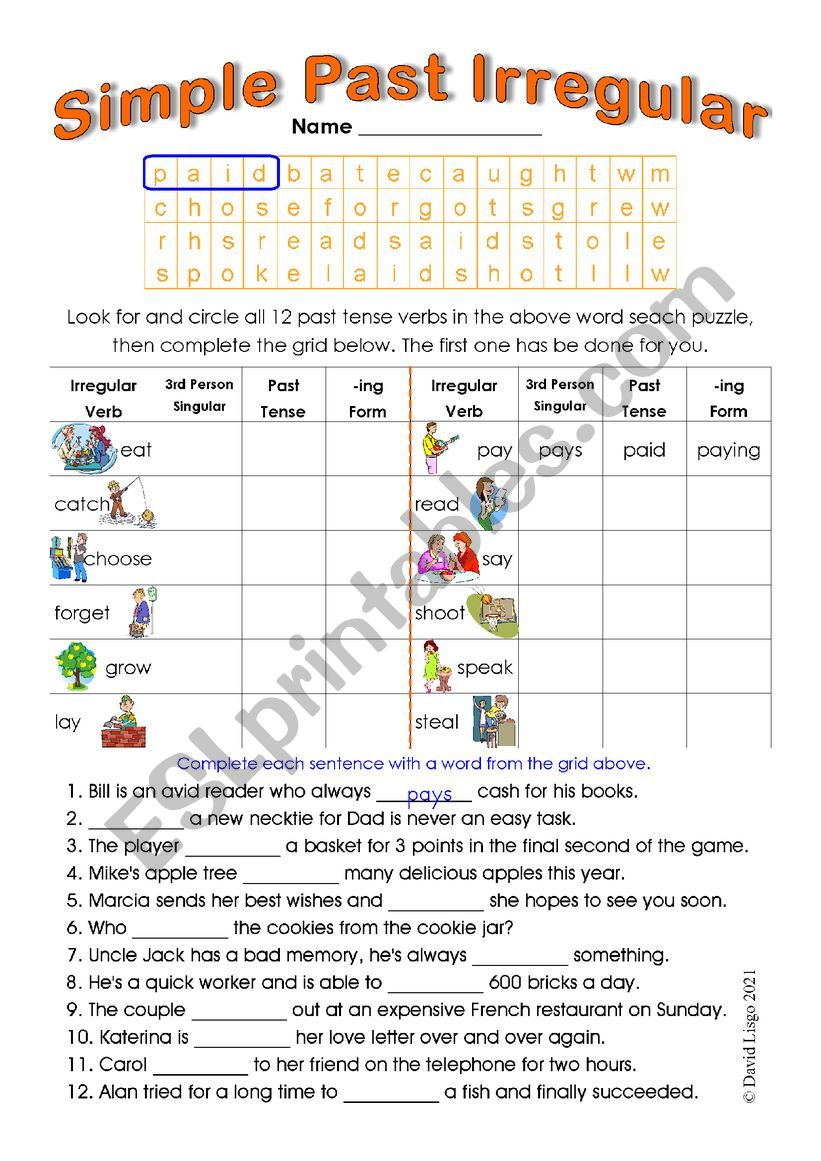 Simple Past Irregular 4 with Keys