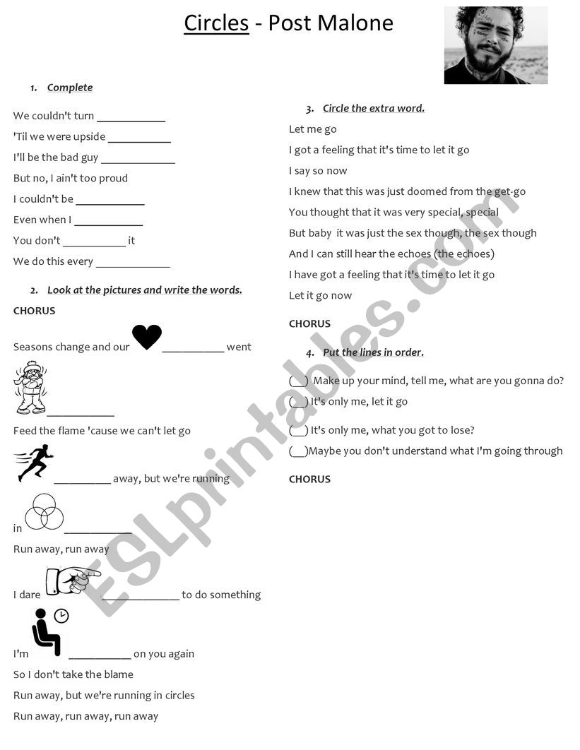 Song: Circles  - Post Malone worksheet