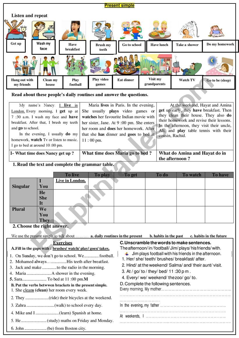 The present simple tense worksheet