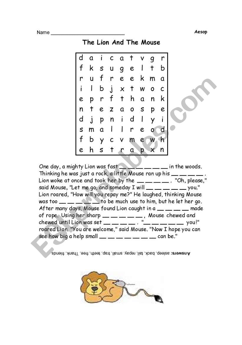 The Lion and the Mouse fable  worksheet
