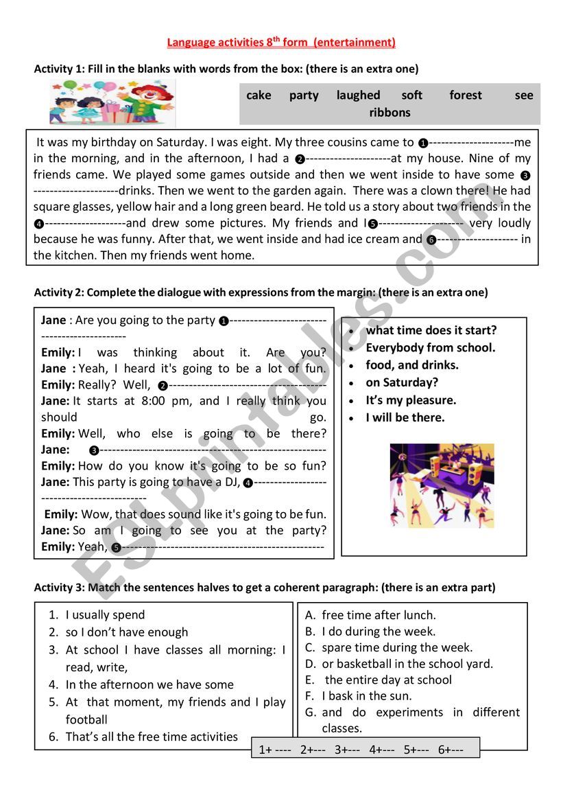 entertainment  worksheet