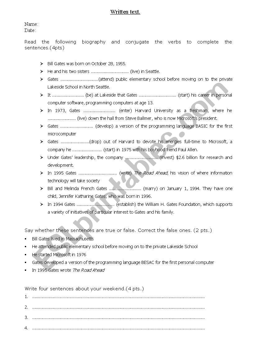 past tense worksheet