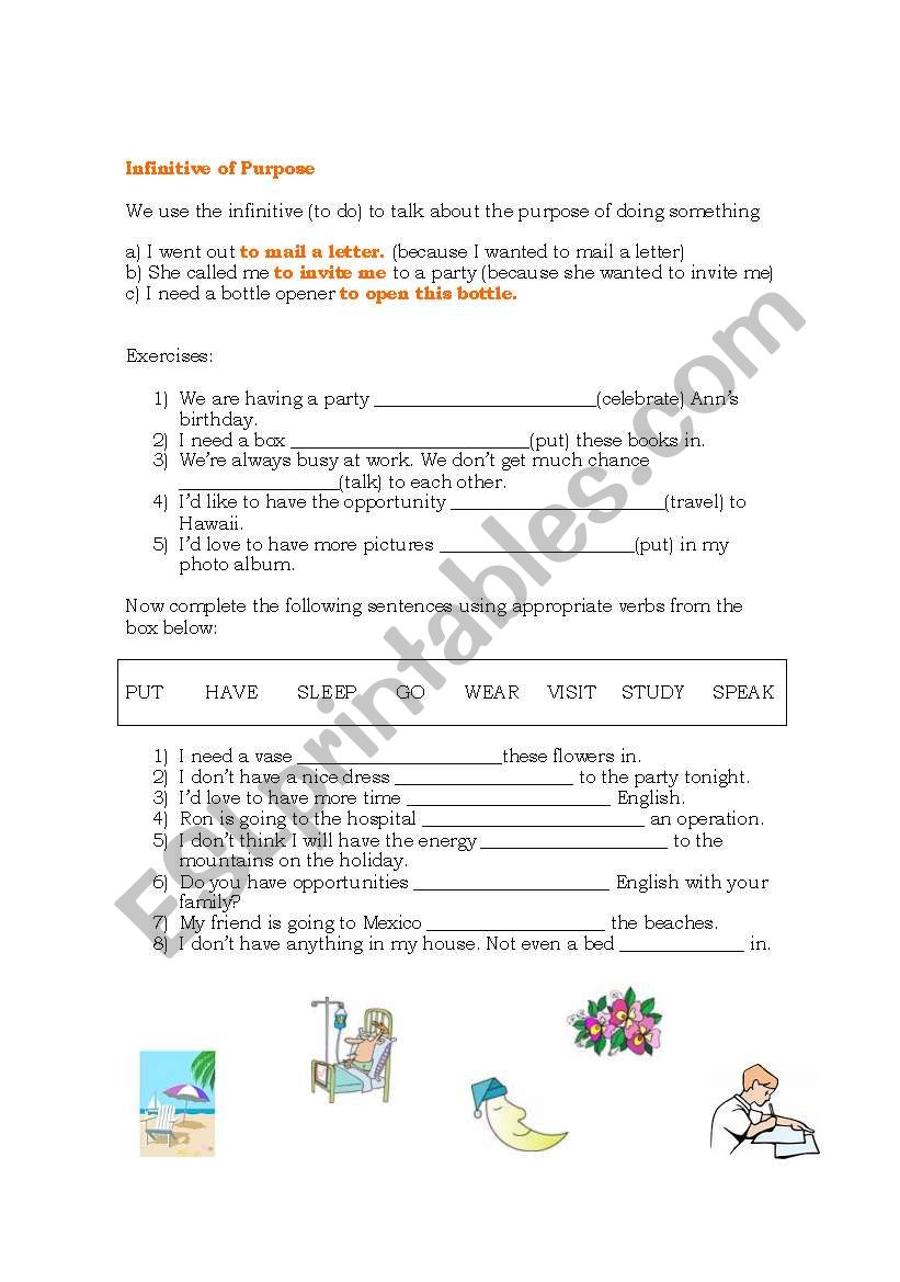 Infinitive of Purpose worksheet