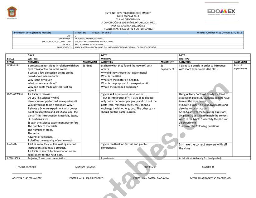 EXPERIMENTS worksheet