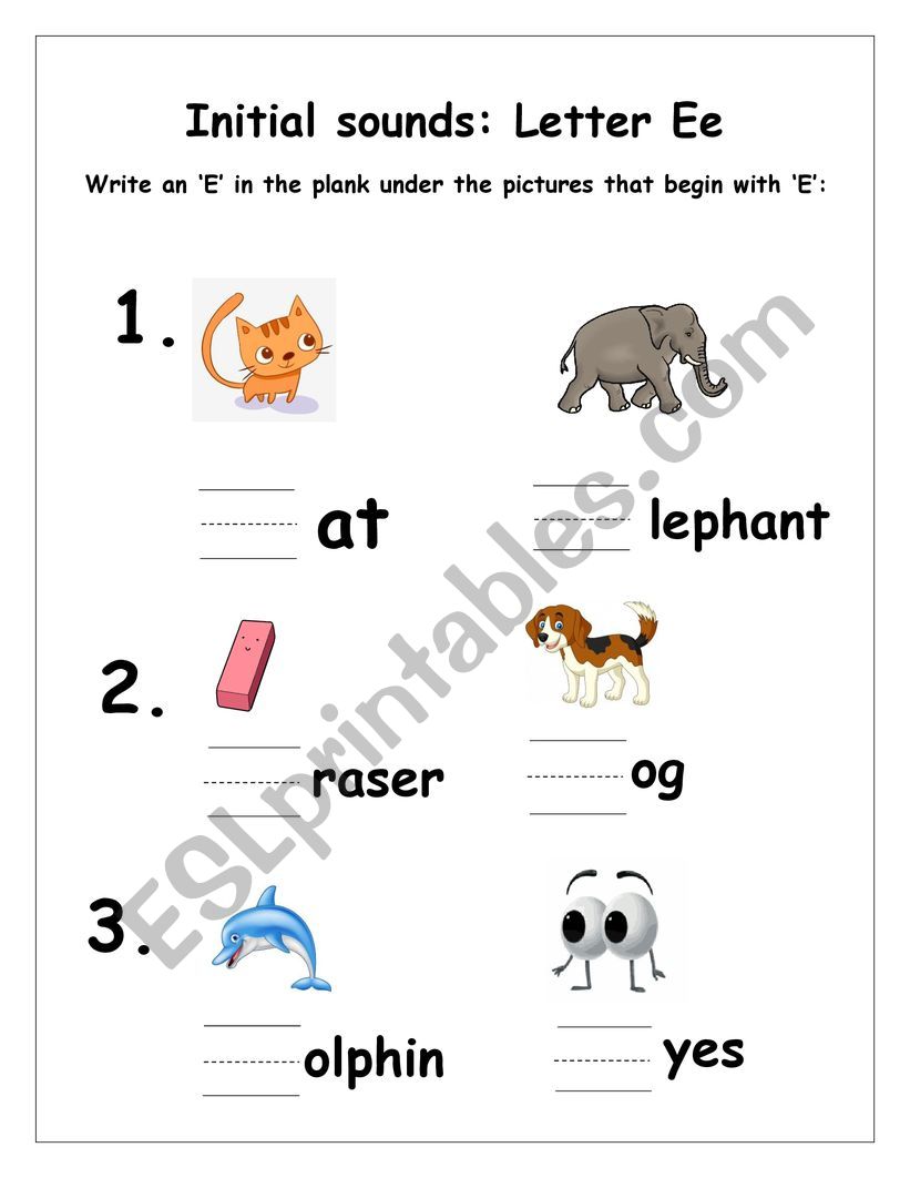 Initial sounds letter E worksheet