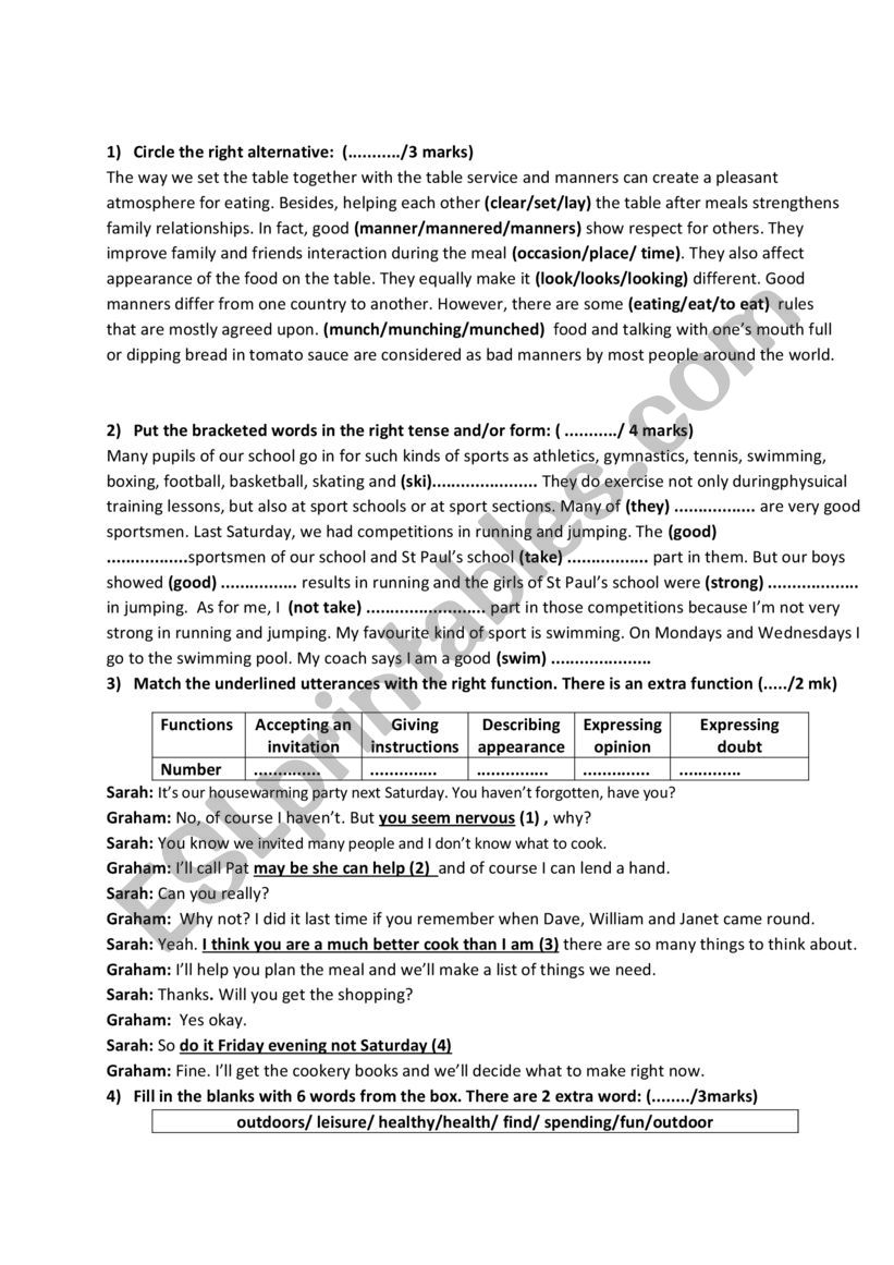 8th Mid teste review worksheet