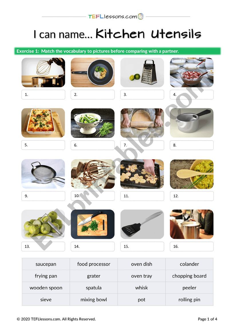 Kitchen Utensils Vocabulary worksheet