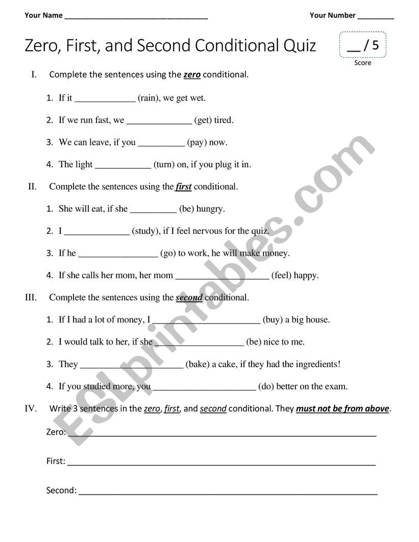 Zero, First, and Second Conditional Quiz