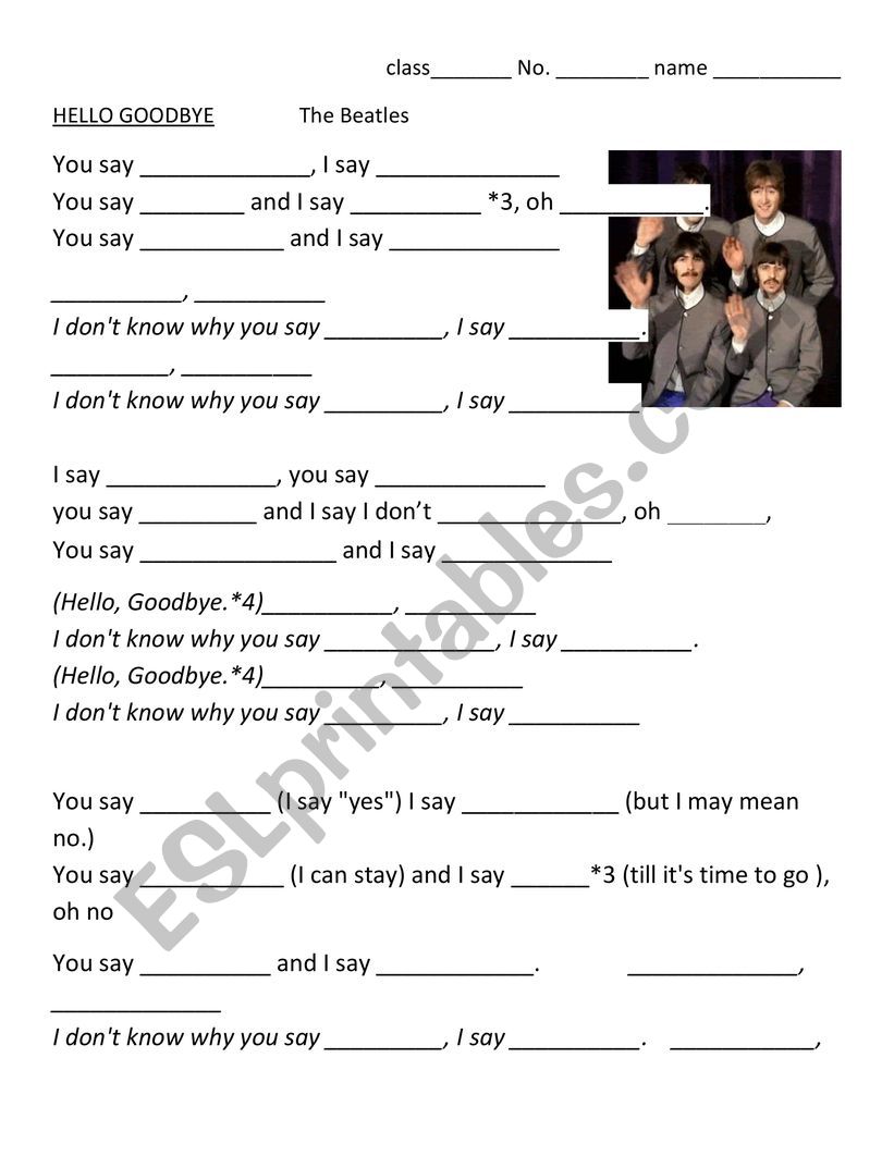 Hello Goodbye by Beatles worksheet