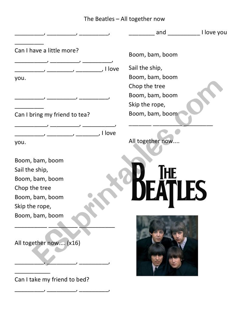 All Together Now by Beatles worksheet