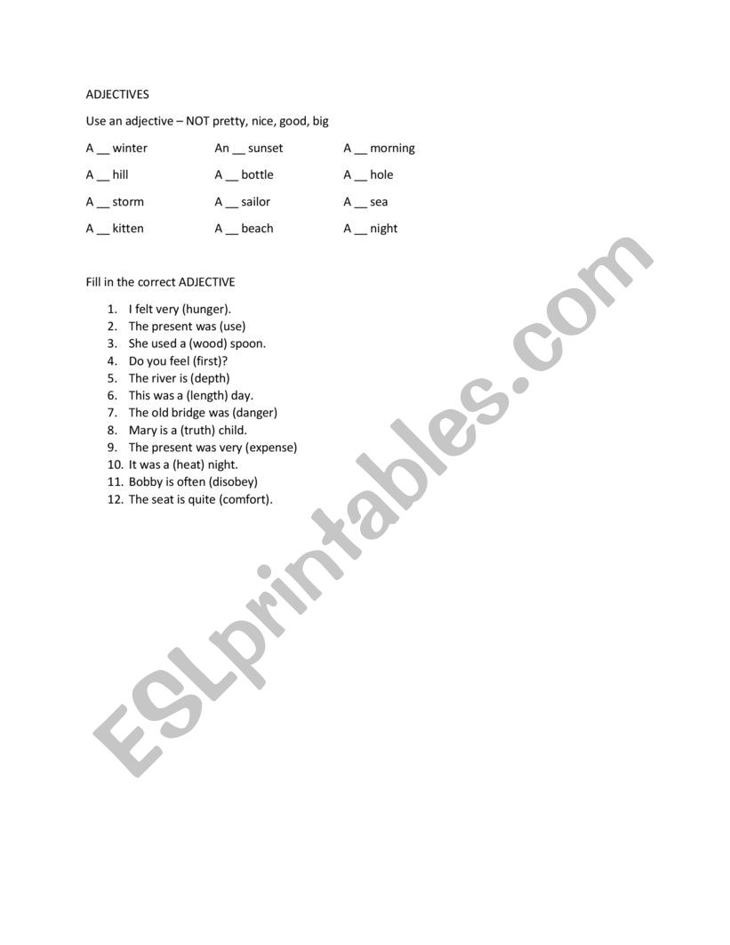 Adjectives worksheet