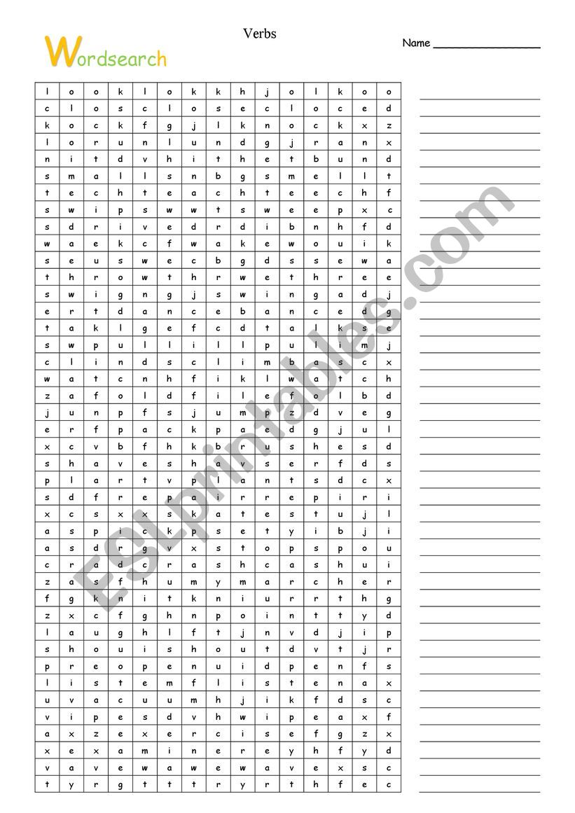 Action verb  wordserch worksheet