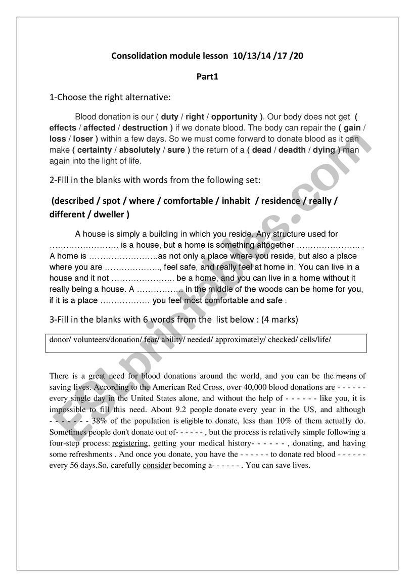 Consolidation Tasks lesson 10/ 13/ 14/17/20