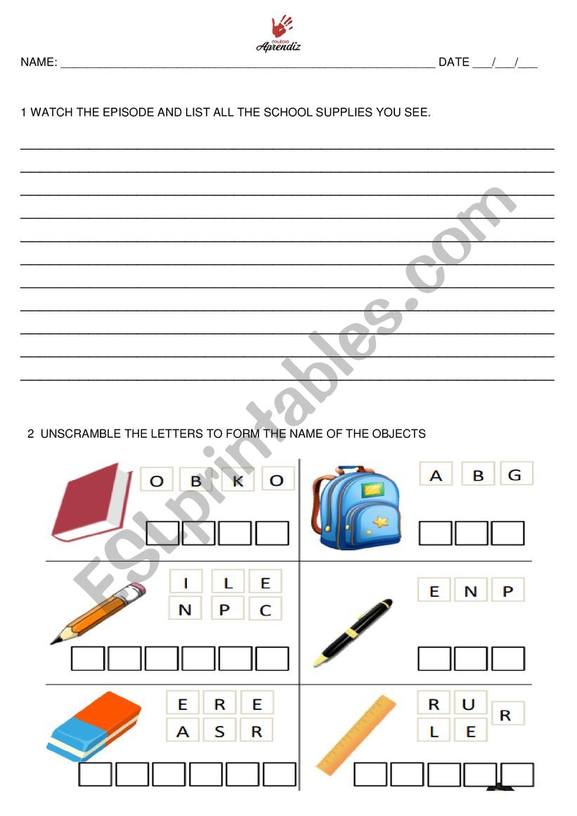 Milo and the pencil case worksheet