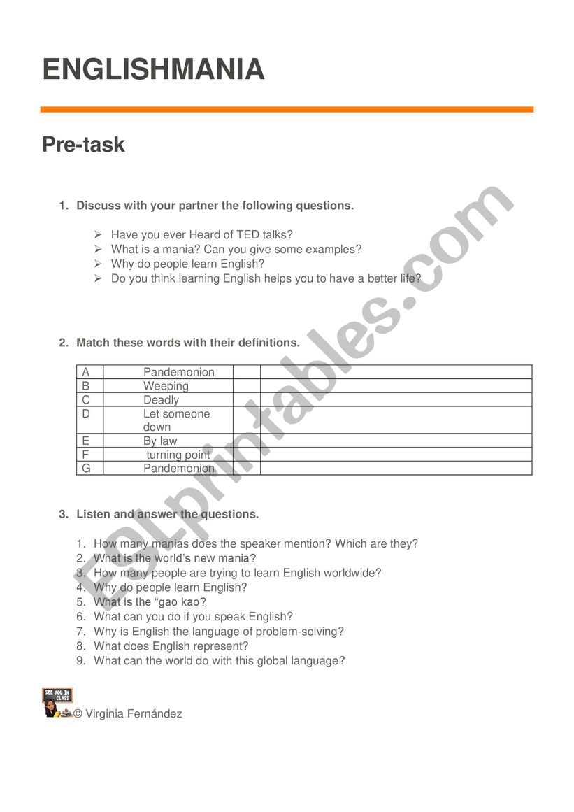 English mania worksheet