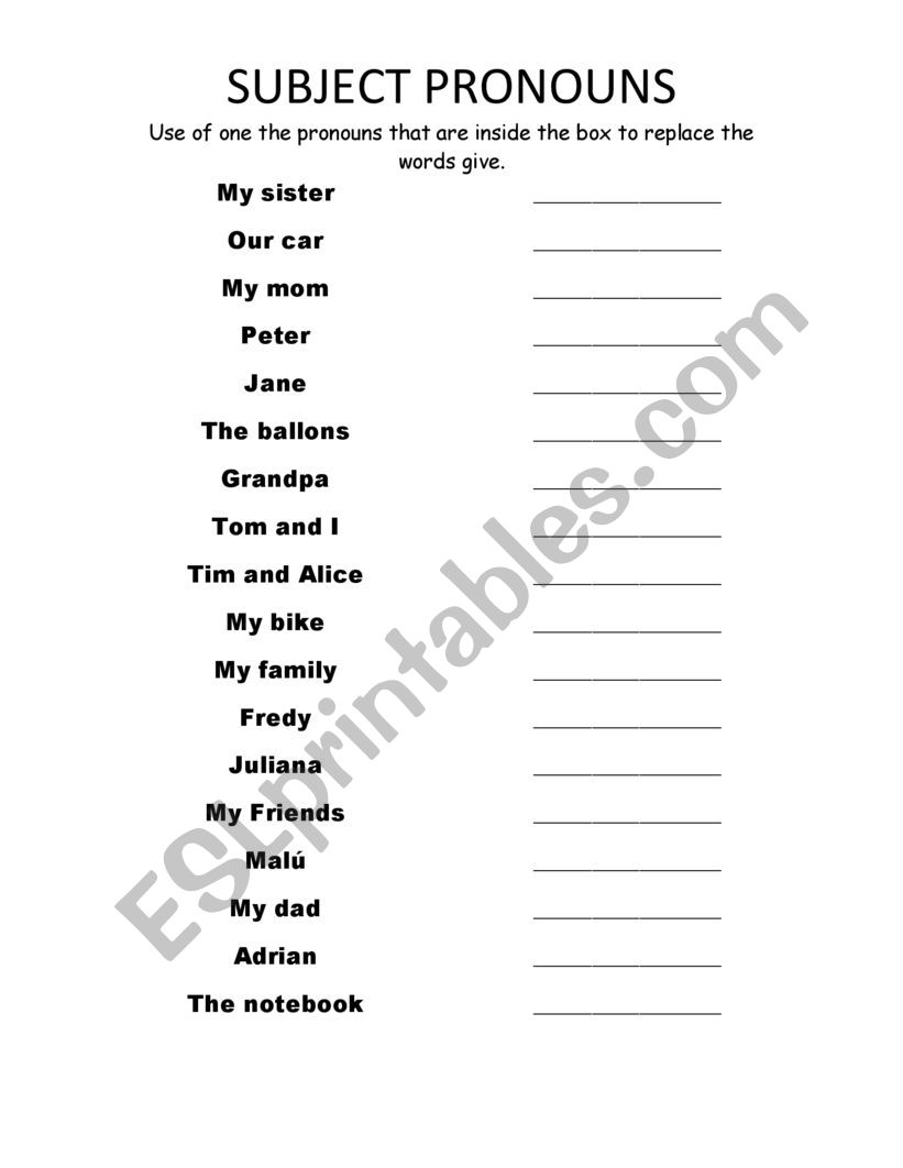 Pronouns worksheet