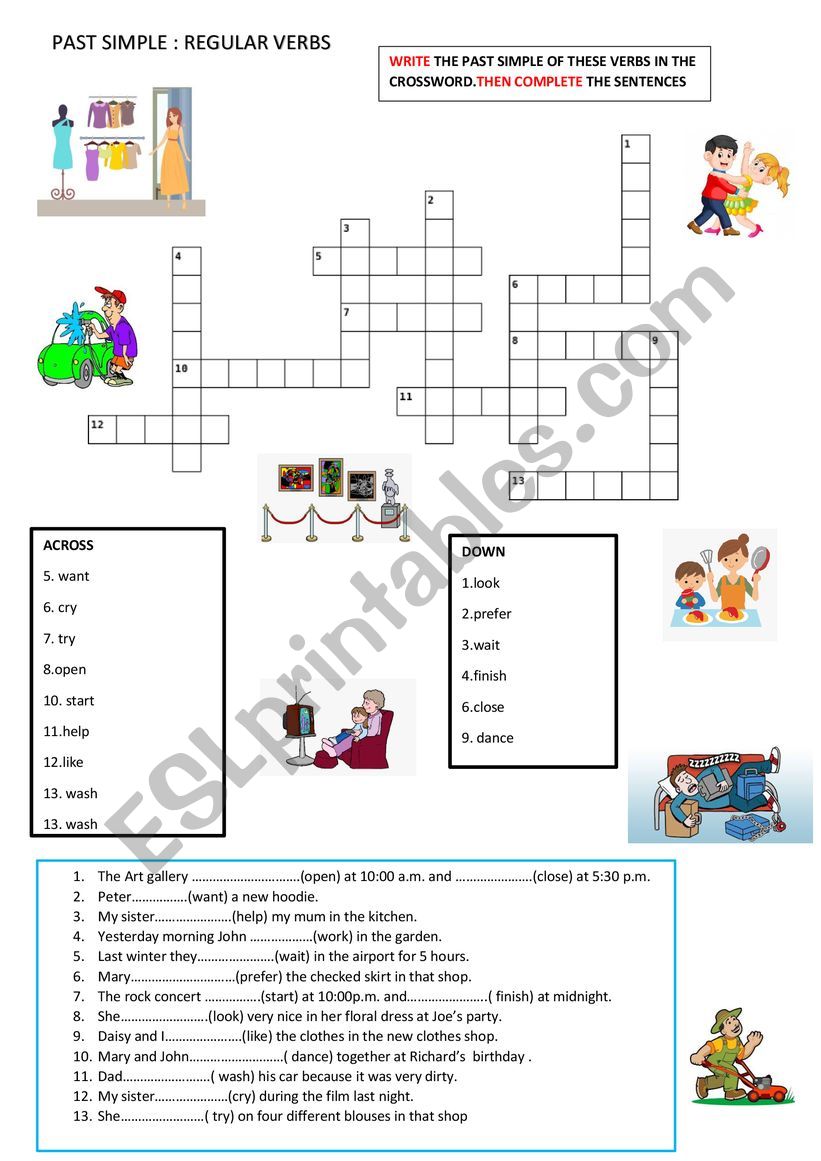 Past simple Crossword : Regular verbs