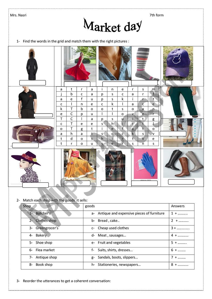 market day worksheet