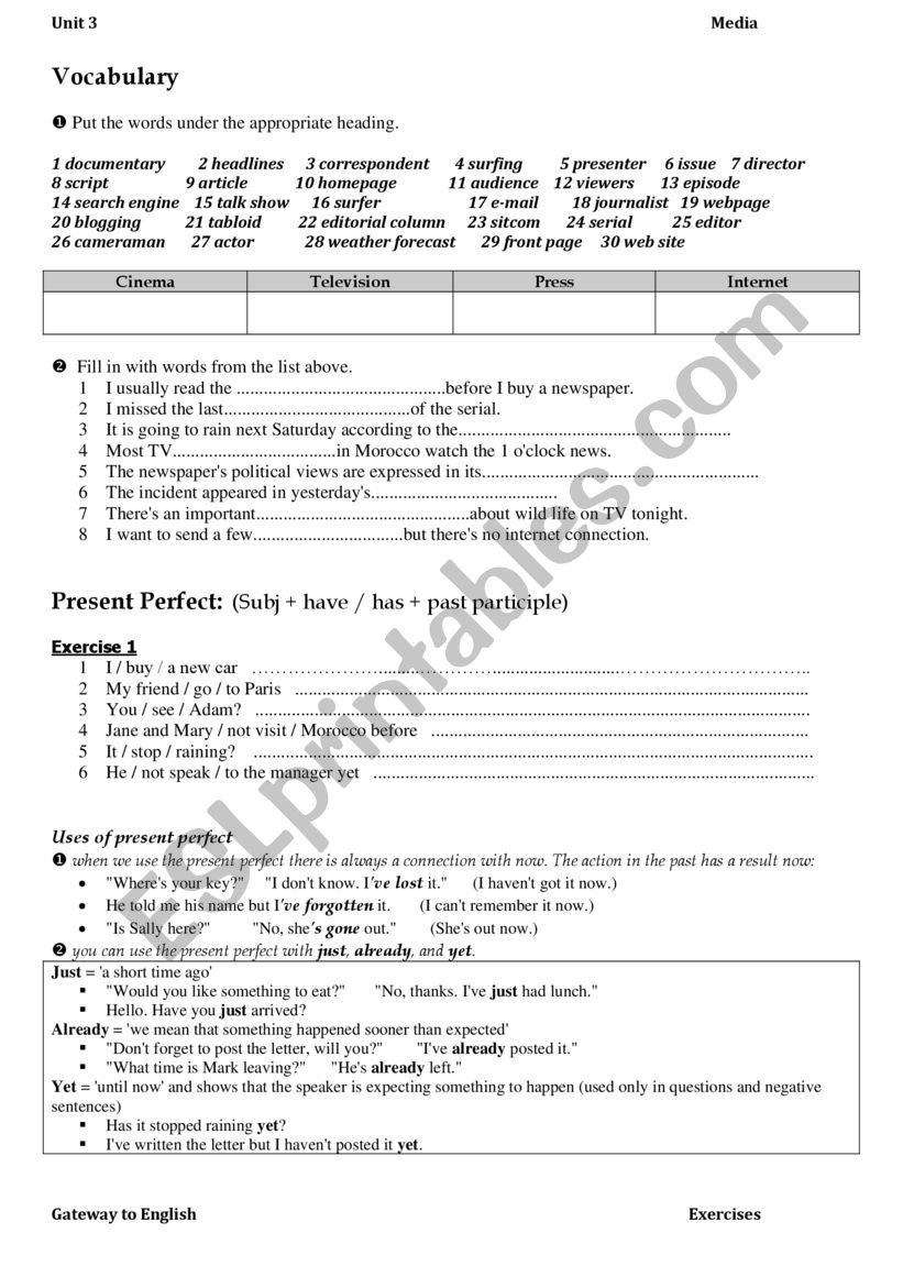 Revision 3rd unit  worksheet