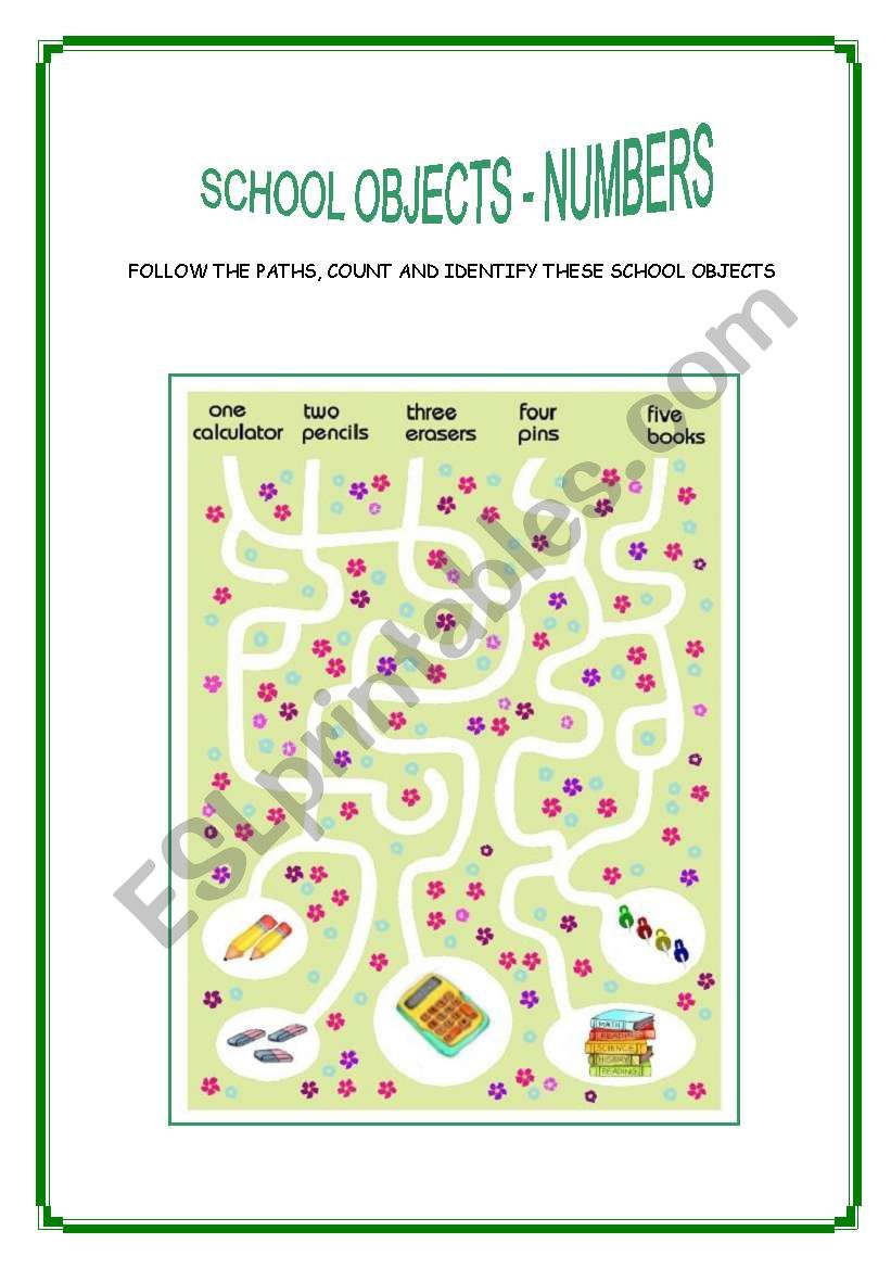 school objects and numbers worksheet