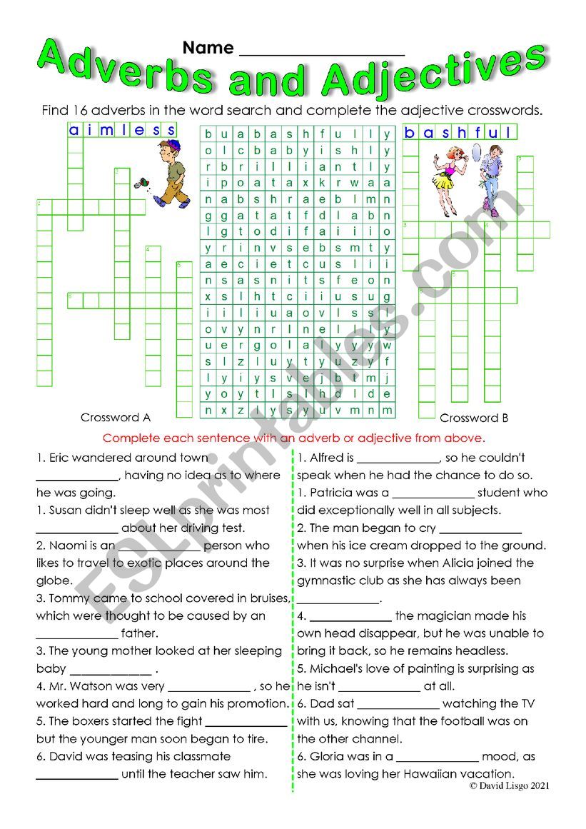 Adverbs and Adjectives (series 2) with keys