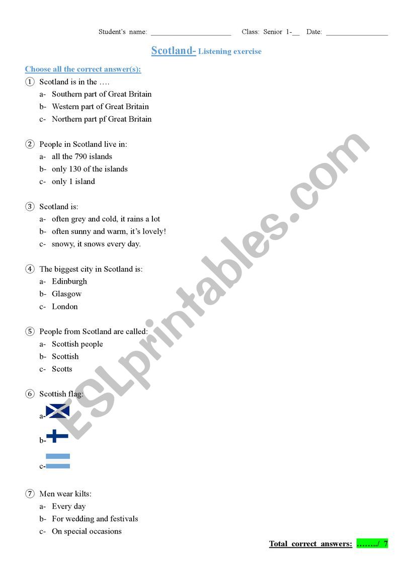 Scotland worksheet