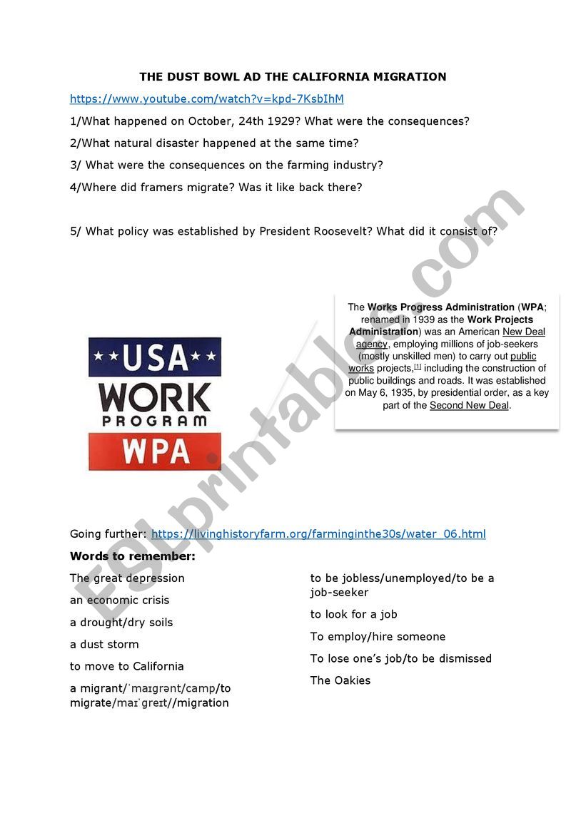 Dust Bowl Reading Comprehension Worksheet