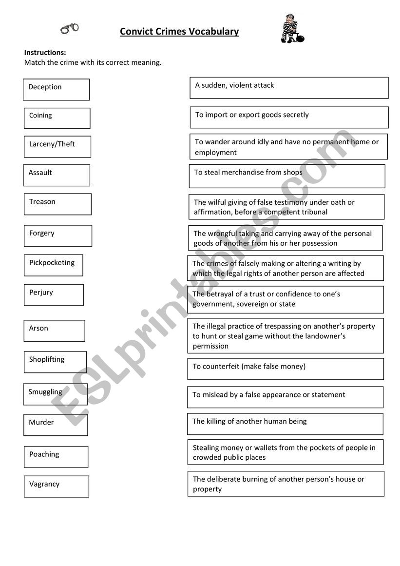 Australian Convict Crimes Vocabulary