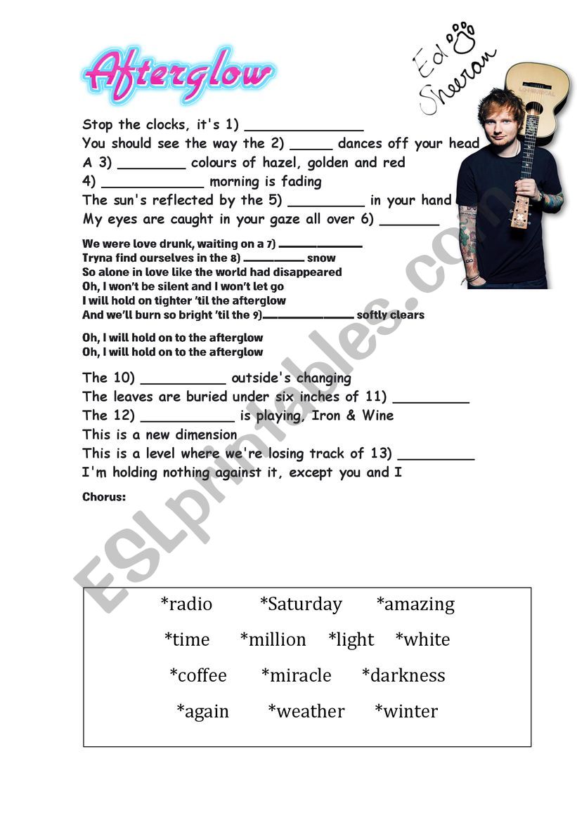 Afterglow by Ed Sheeran worksheet