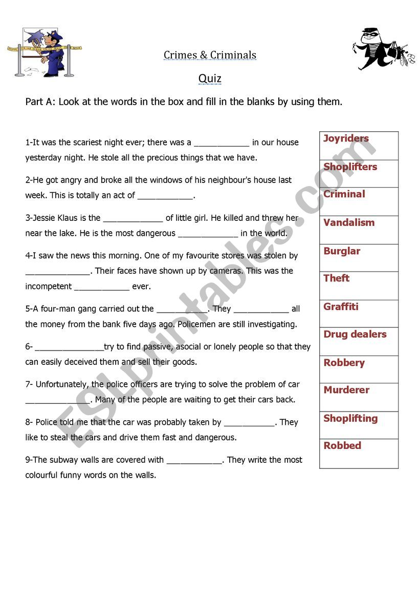 Crimes and Criminals worksheet