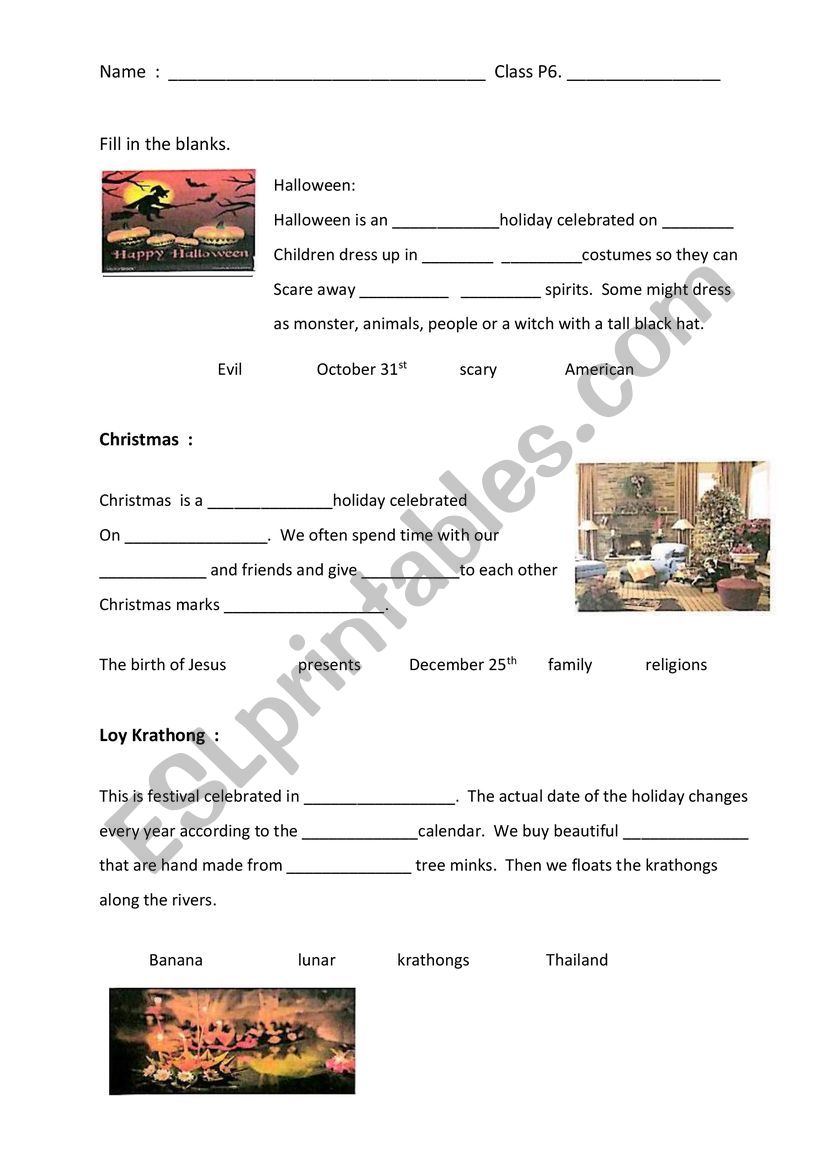 Festivals and special day worksheet