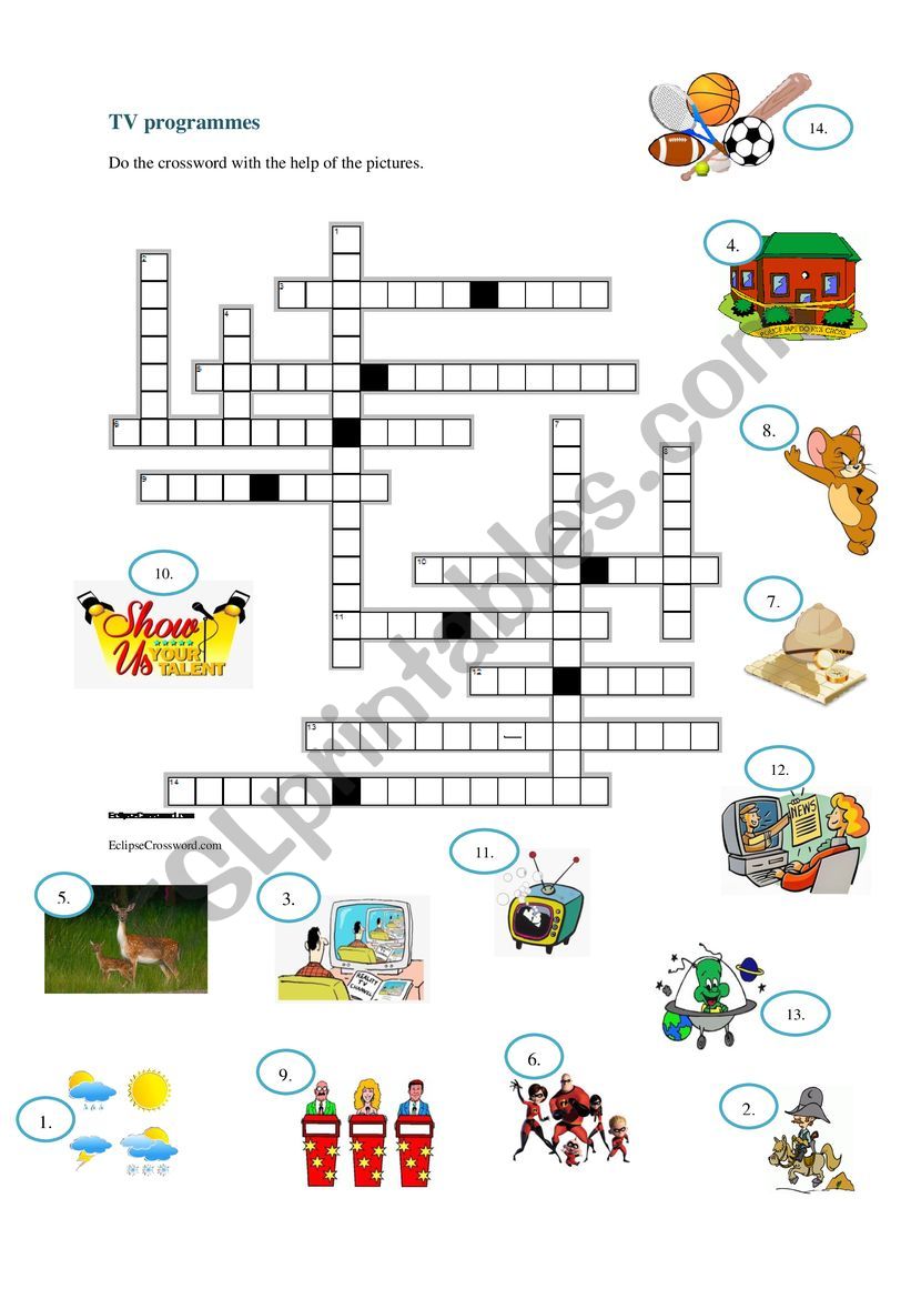 TV programmes - crossword worksheet
