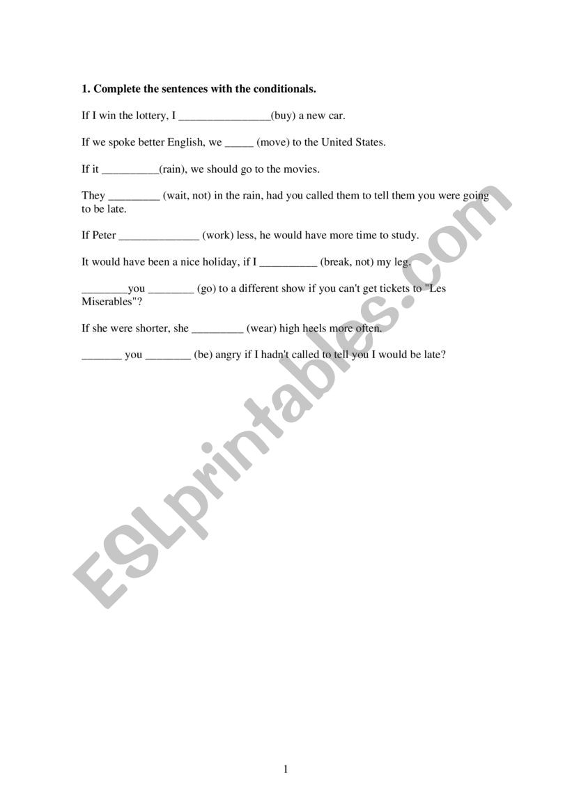 CONDITIONALS worksheet