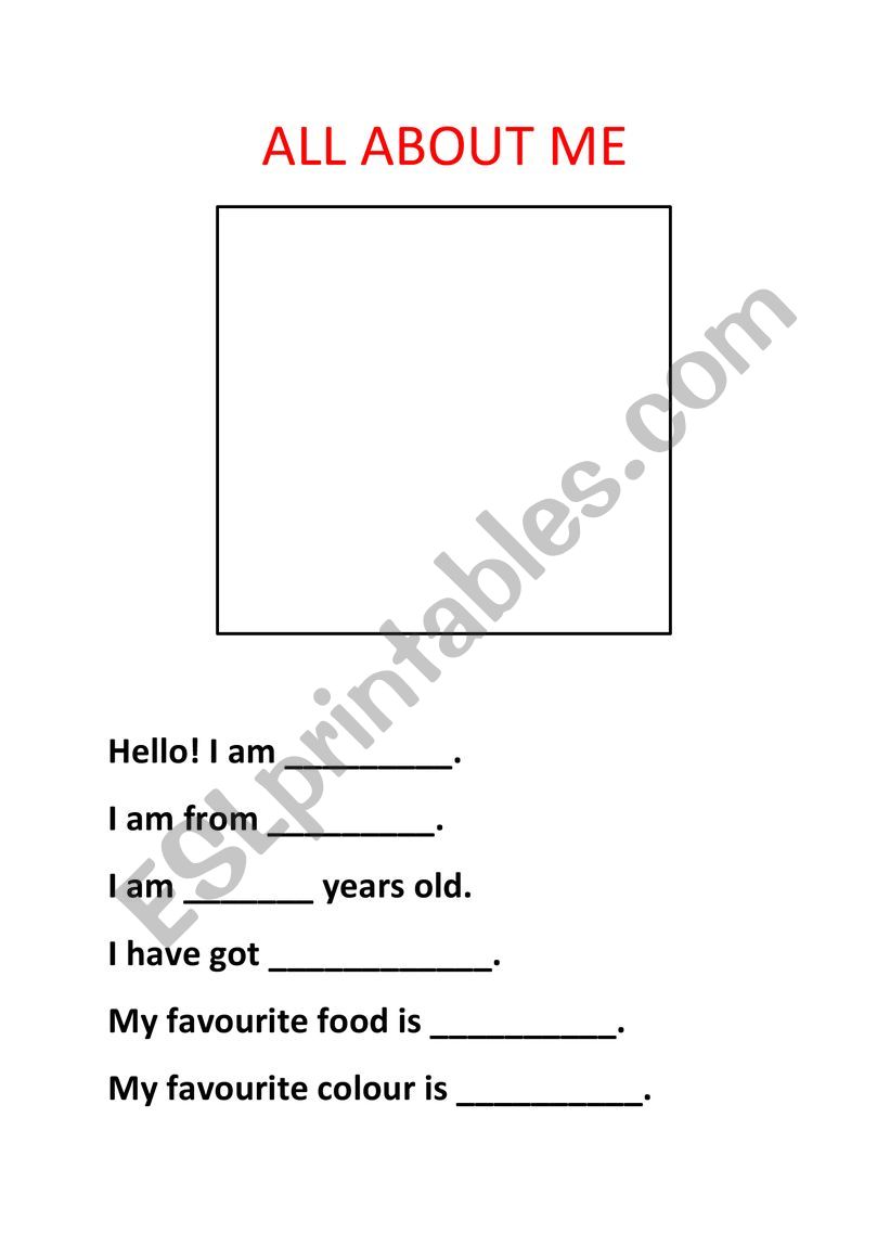 All About Me!  worksheet