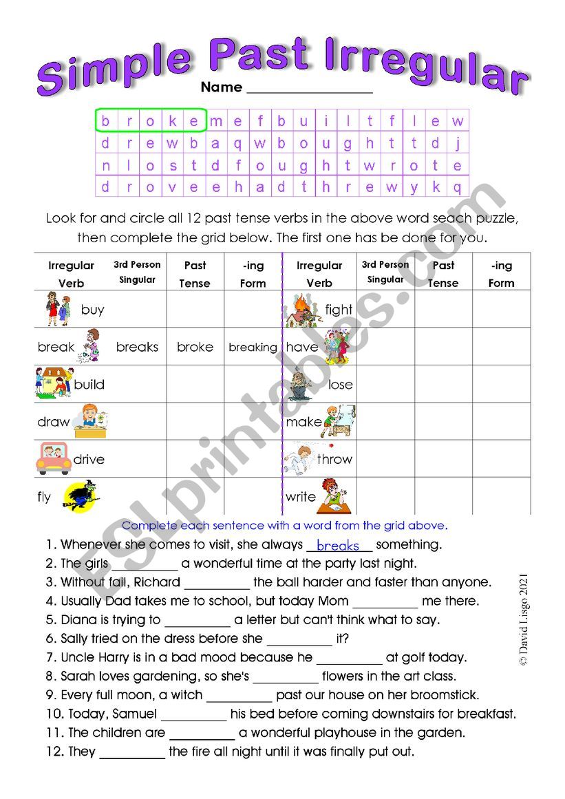 Simple Past Irregular 5 with Keys