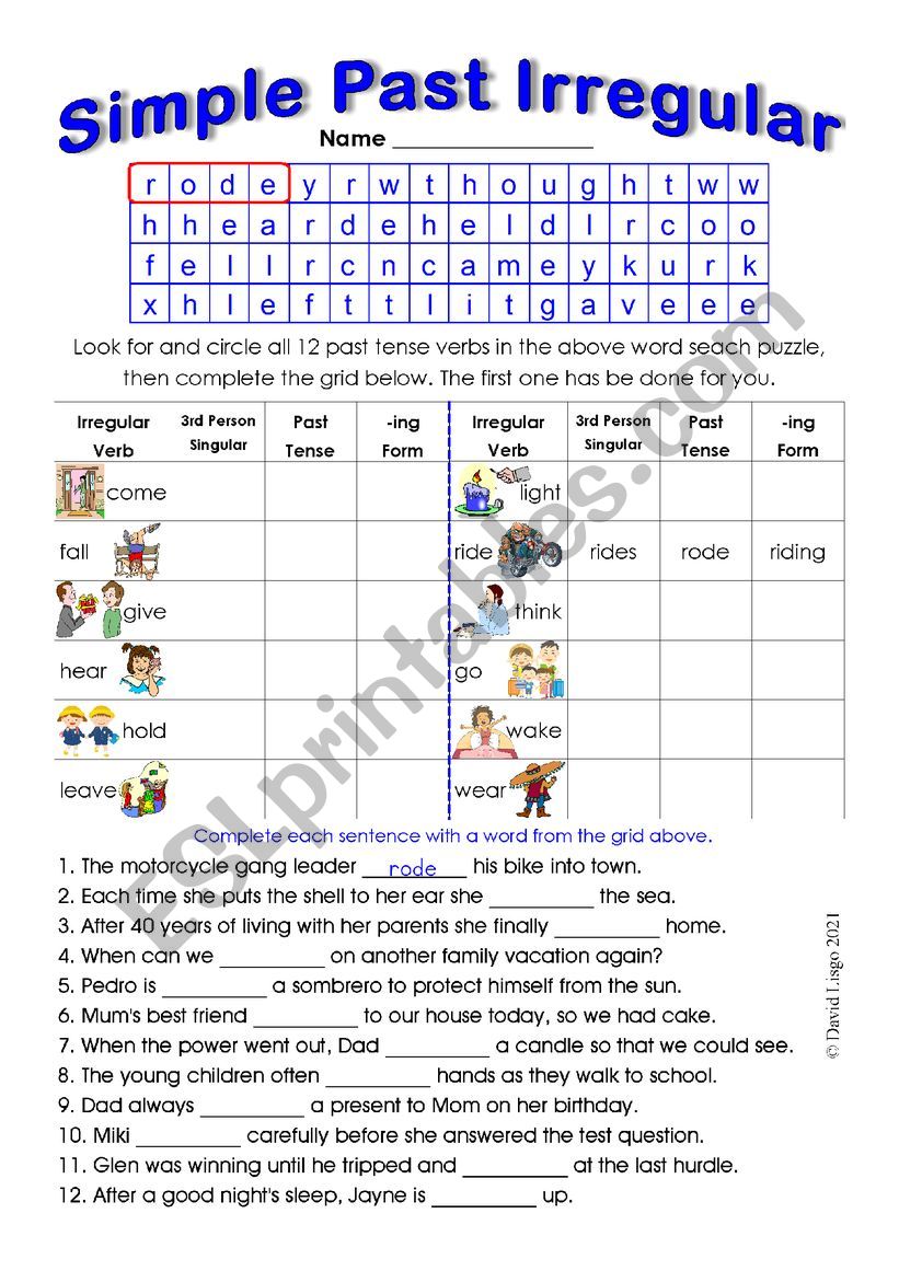 Simple Past Irregular 6 with Keys