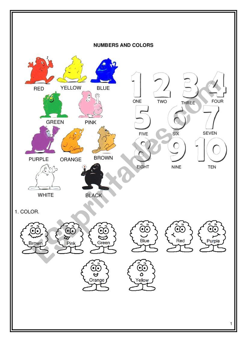 Colors and numbers worksheet