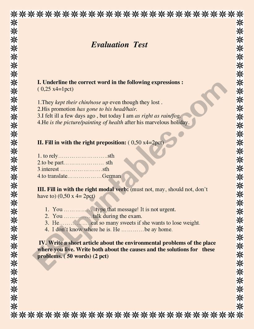 Intermediate test-prepositions,idioms,article writing