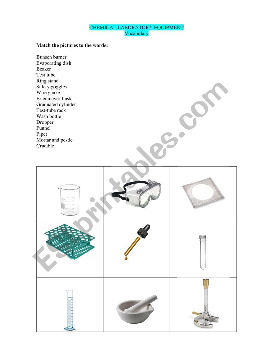 Chemistry Lab Equipment Worksheet