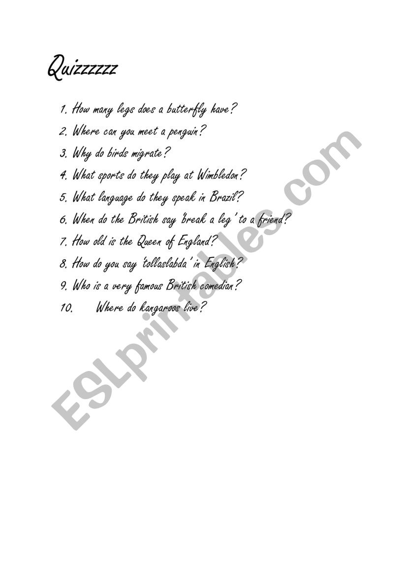 Quiz worksheet