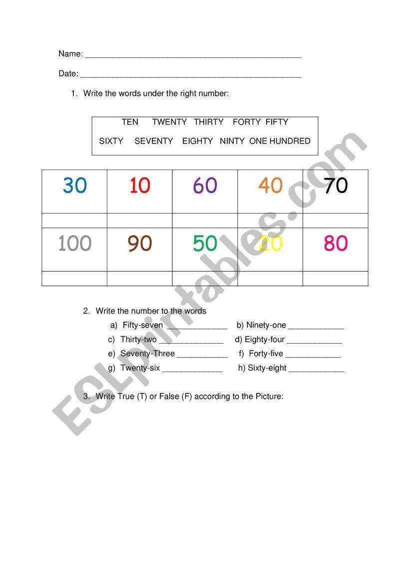 NUMBERS AND AGES worksheet
